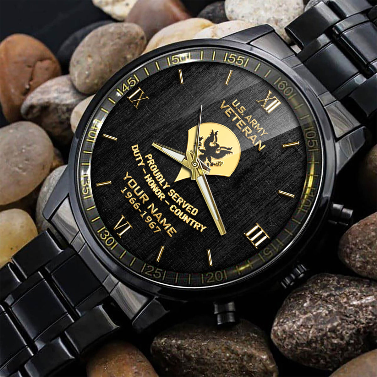 Military Black And Gold Fashion Watch US Army Veteran Watch Personalized Gift For Veterans