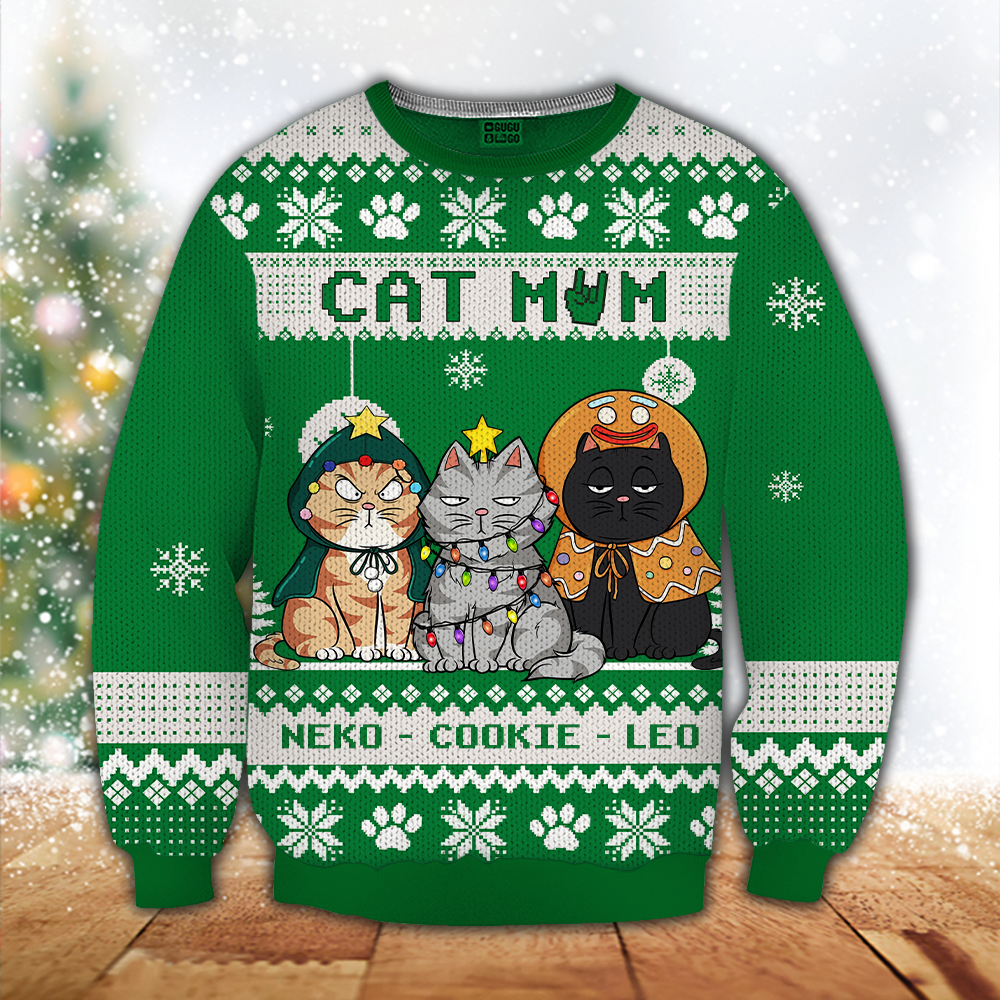 Cat Lover Custom Wool Ugly Sweater Cat Mom Personalized Christmas Gift