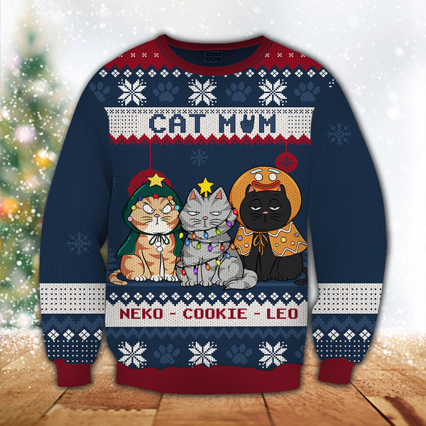 Cat Lover Custom Wool Ugly Sweater Cat Mom Personalized Christmas Gift ...