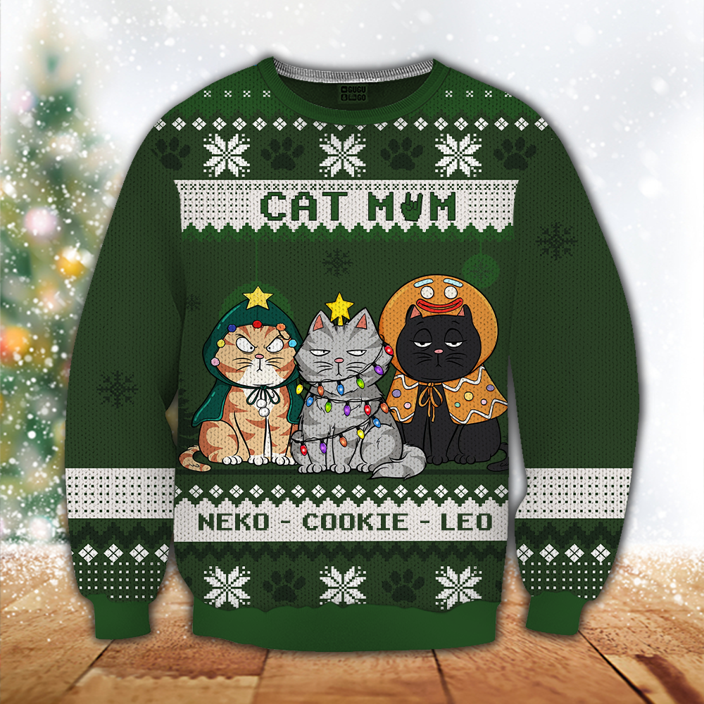 Cat Lover Custom Wool Ugly Sweater Cat Mom Personalized Christmas Gift