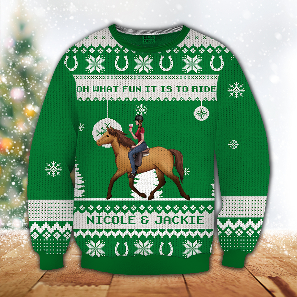 Horse Riding Custom Ugly Wool Sweater Oh What Fun It Is To Ride Personalized Christmas Gift