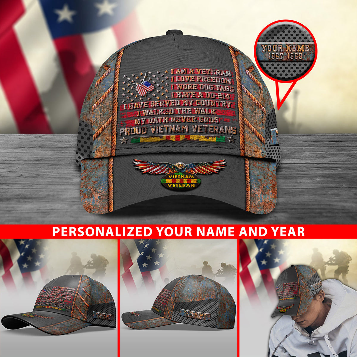 Vietnam Veteran Eagle Ribbon Cap I Have DD-214 I Have Served My Country Baseball Cap Custom Vietnam Veteran Gift