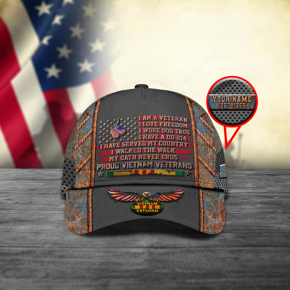 Vietnam Veteran Eagle Ribbon Cap I Have DD-214 I Have Served My Country Baseball Cap Custom Vietnam Veteran Gift