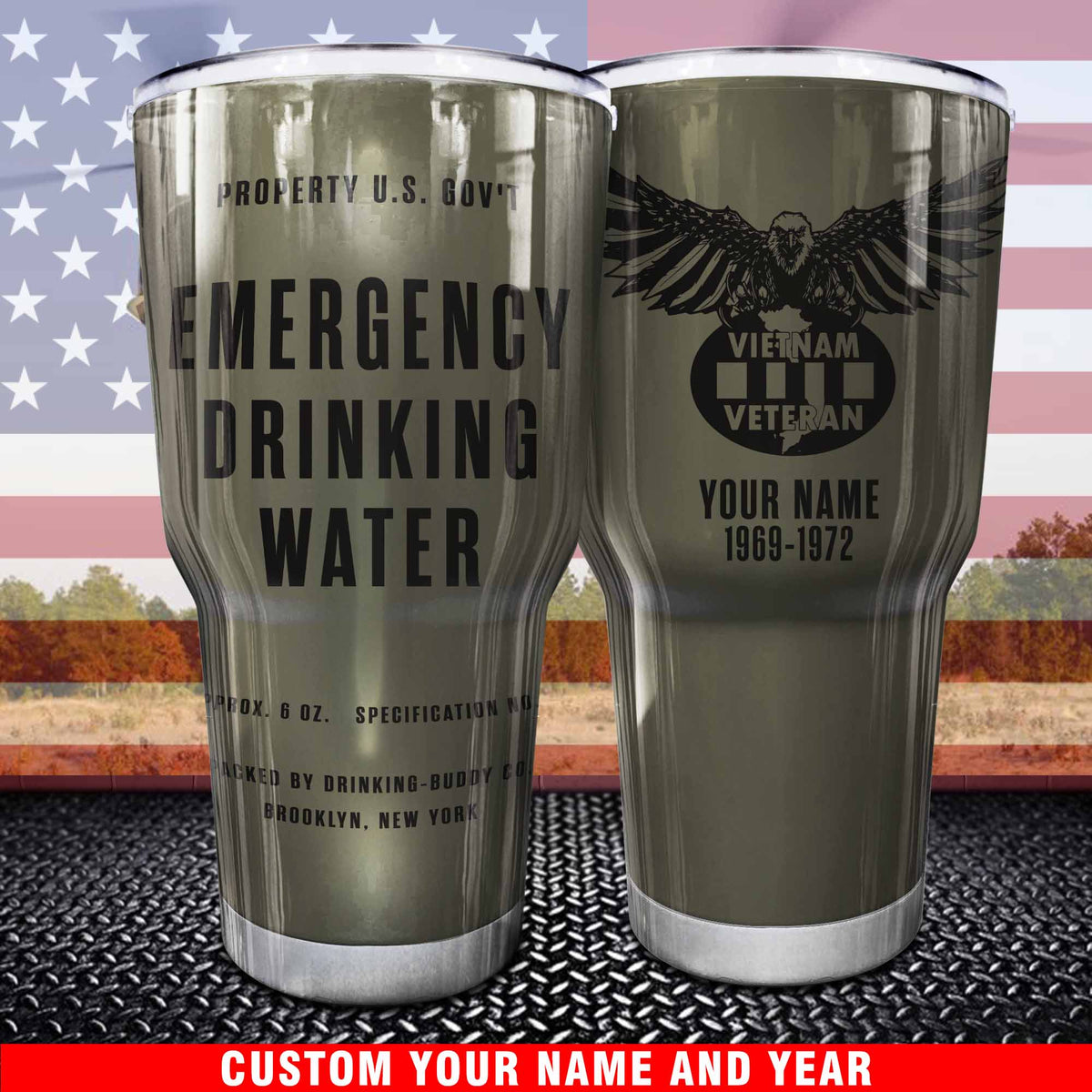 Vietnam Veteran Green Tumbler Emergency Drink Water Eagle Tumbler Personalized Soldier Gift