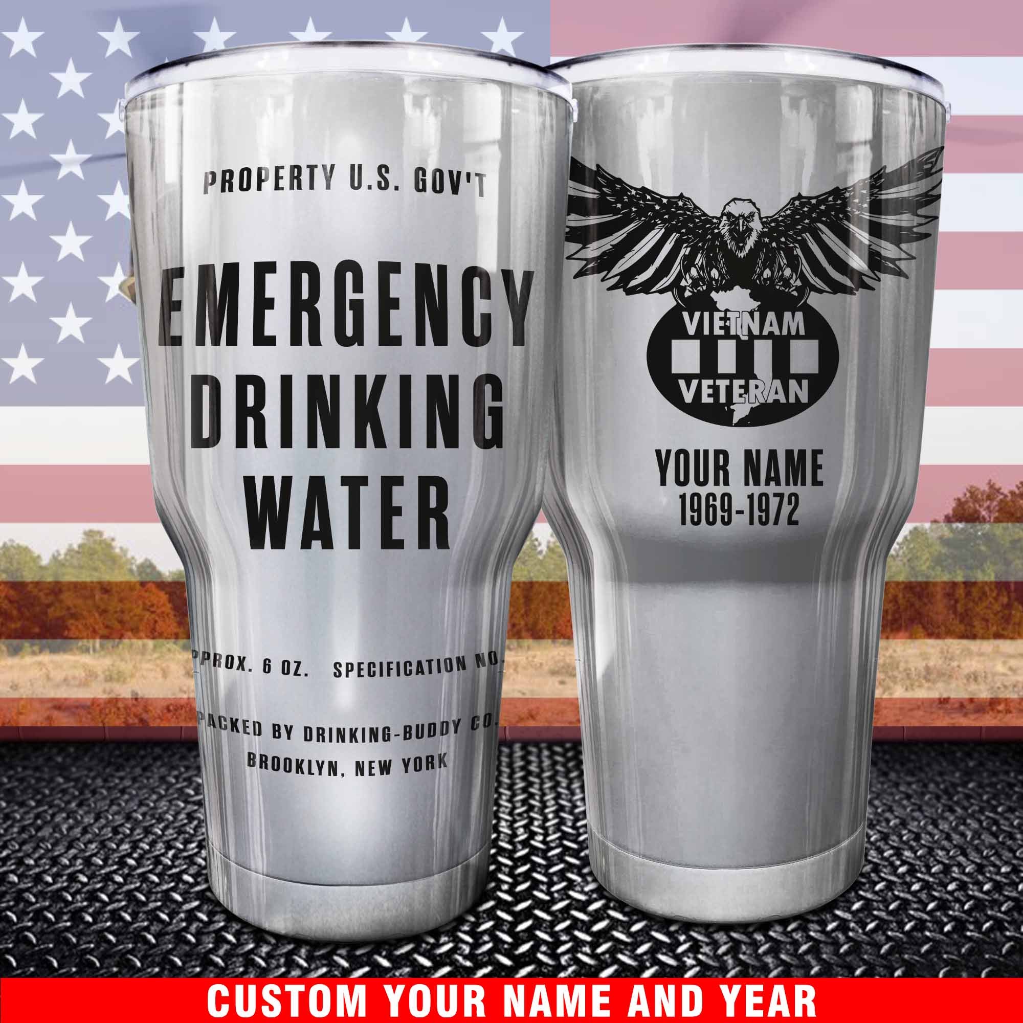 Silver Vietnam Veteran Tumbler Emergency Drink Water Tumbler Personalized Veterans Gift