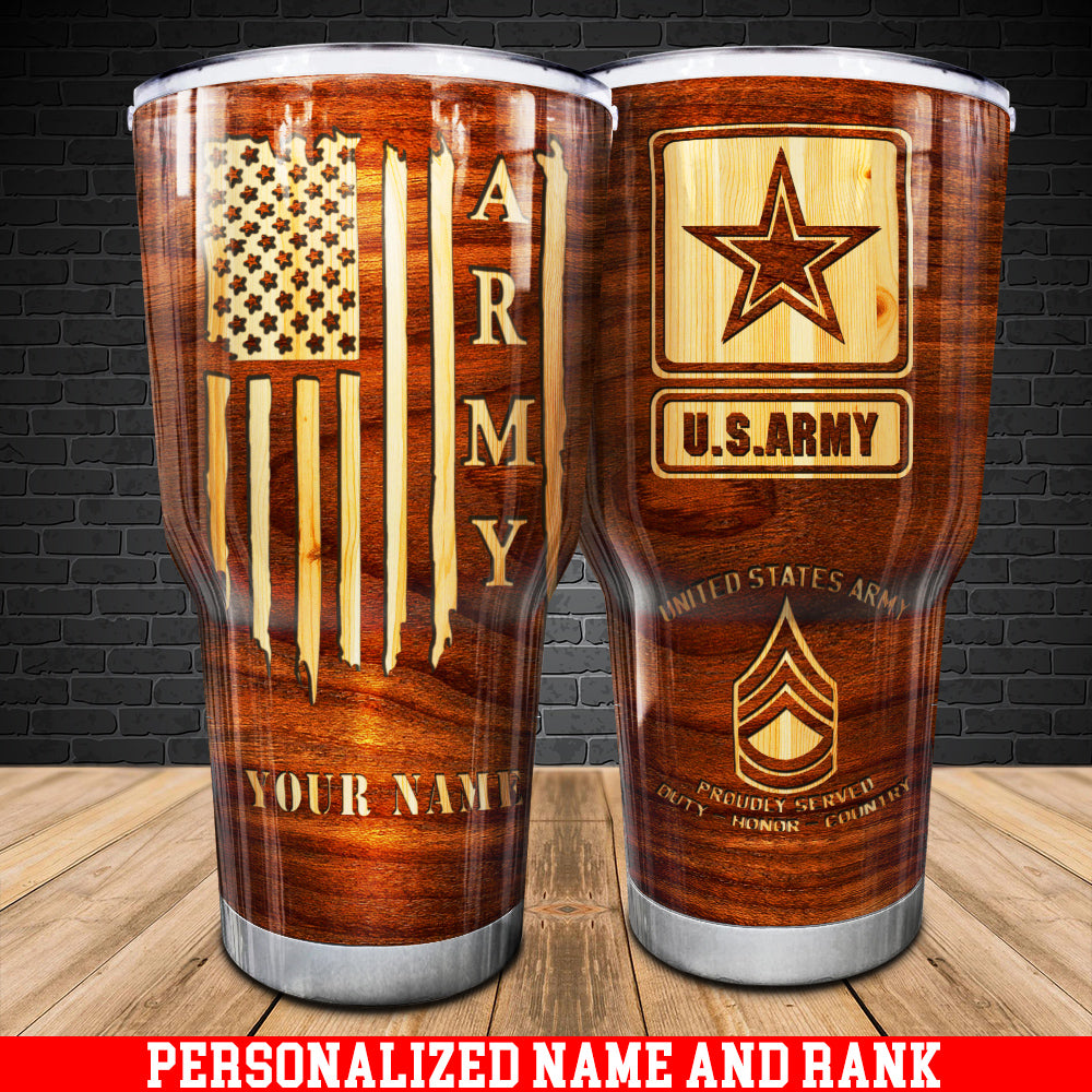 Army Flag Tumbler US Army Proudly Served Tumbler Personalized Soldier Gift