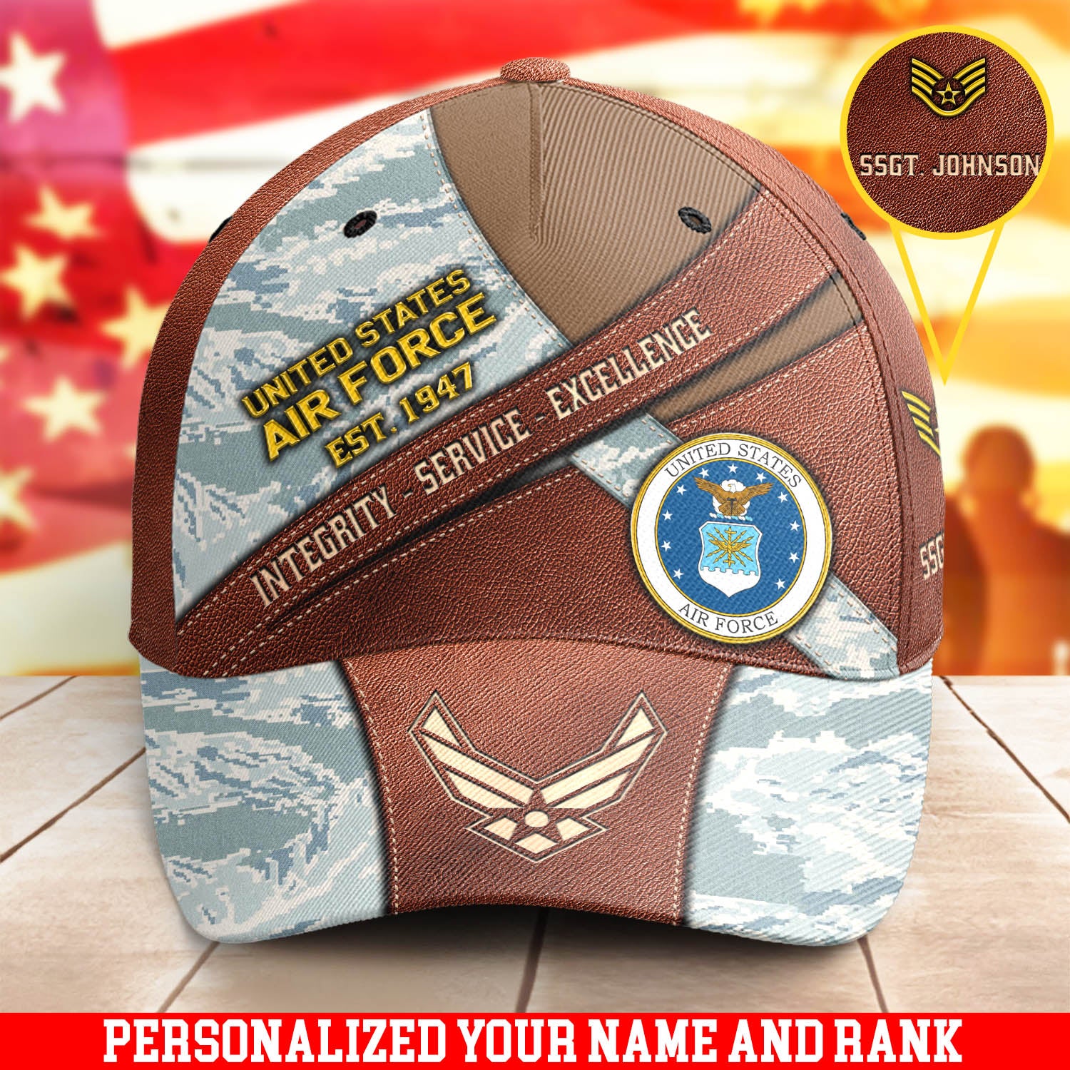 US Air Force Cap USAF Integrity Service Excellence Hat Custom Name And Rank Gift
