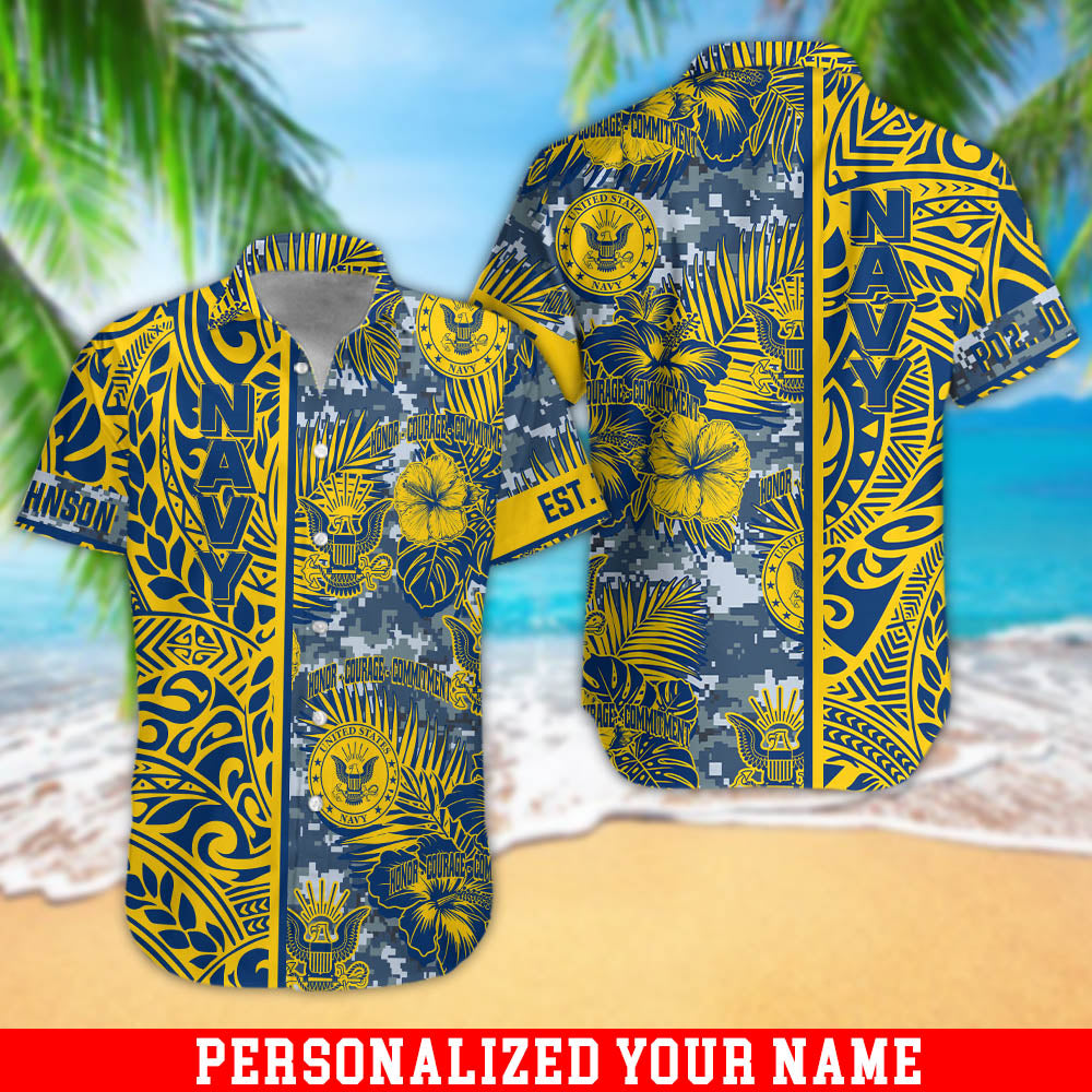 United States Navy Hawaiian Shirt Honor Courage Commitment US Navy Men Hawaiian Shirt Custom Military Gift