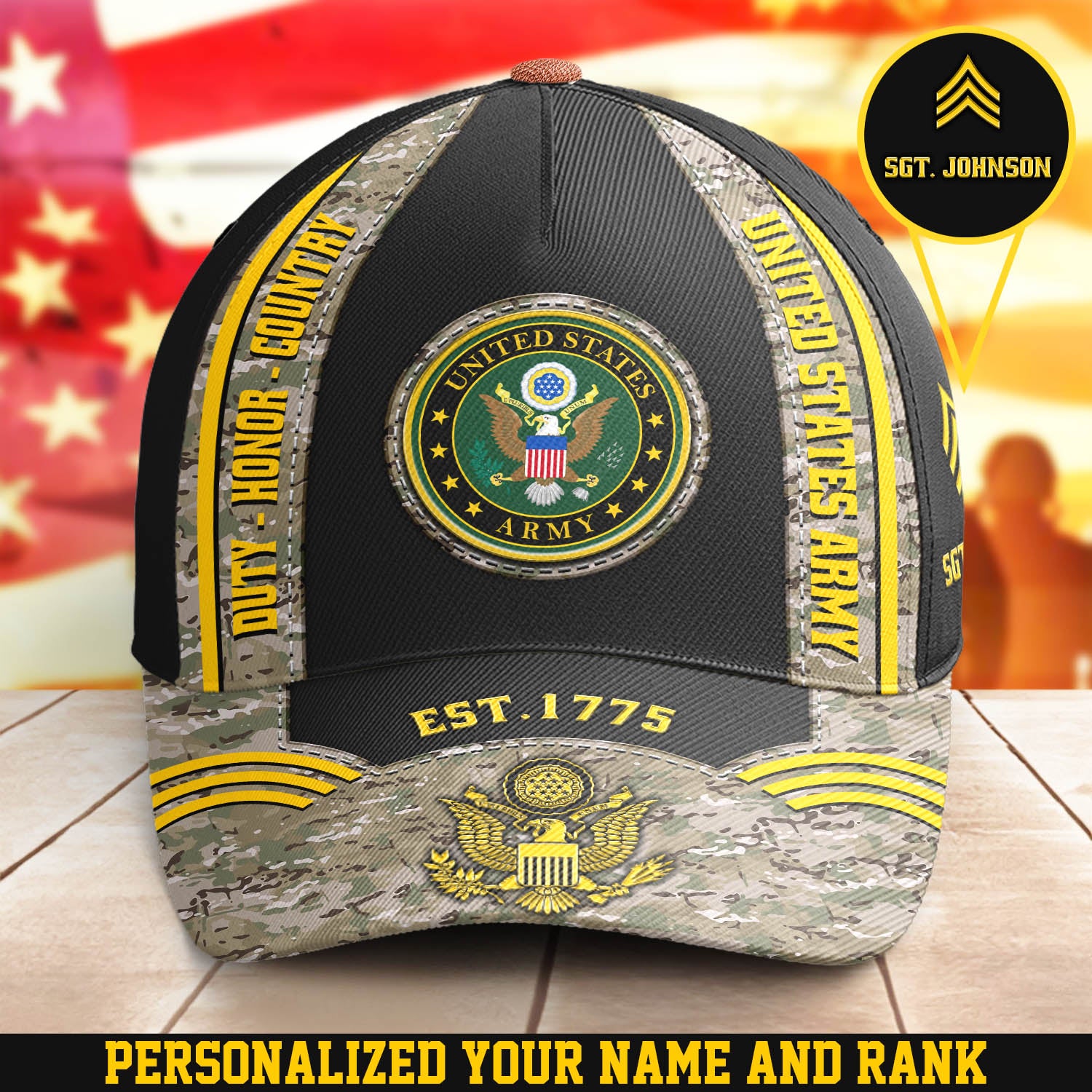 US Army Black Camo Cap US Army Duty Honor Country Military Cap Personalized Solider Gift