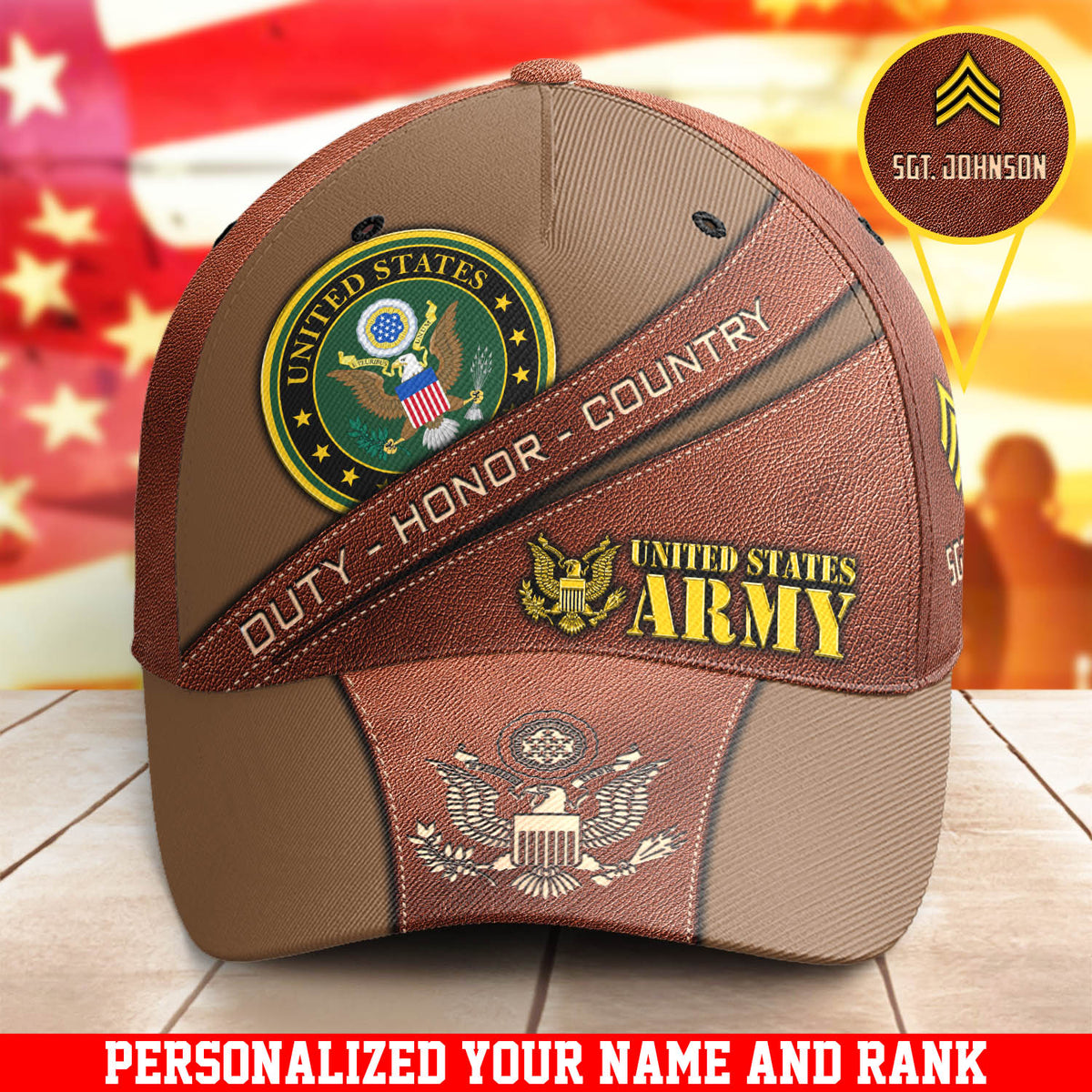 United States Army Brown Cap Honor Country US Army Emblem Cap Custom Name And Army Rank Gift