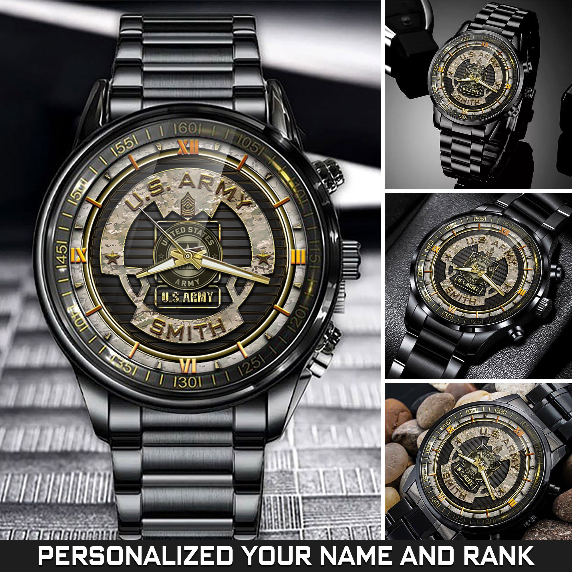 United States Army Fashion Watch US Military Black Watch Personalized Army Gift