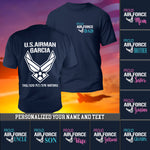 Proud Air Force T-Shirt For Family US Airman Shirt Personalized Mom Dad Military Gift