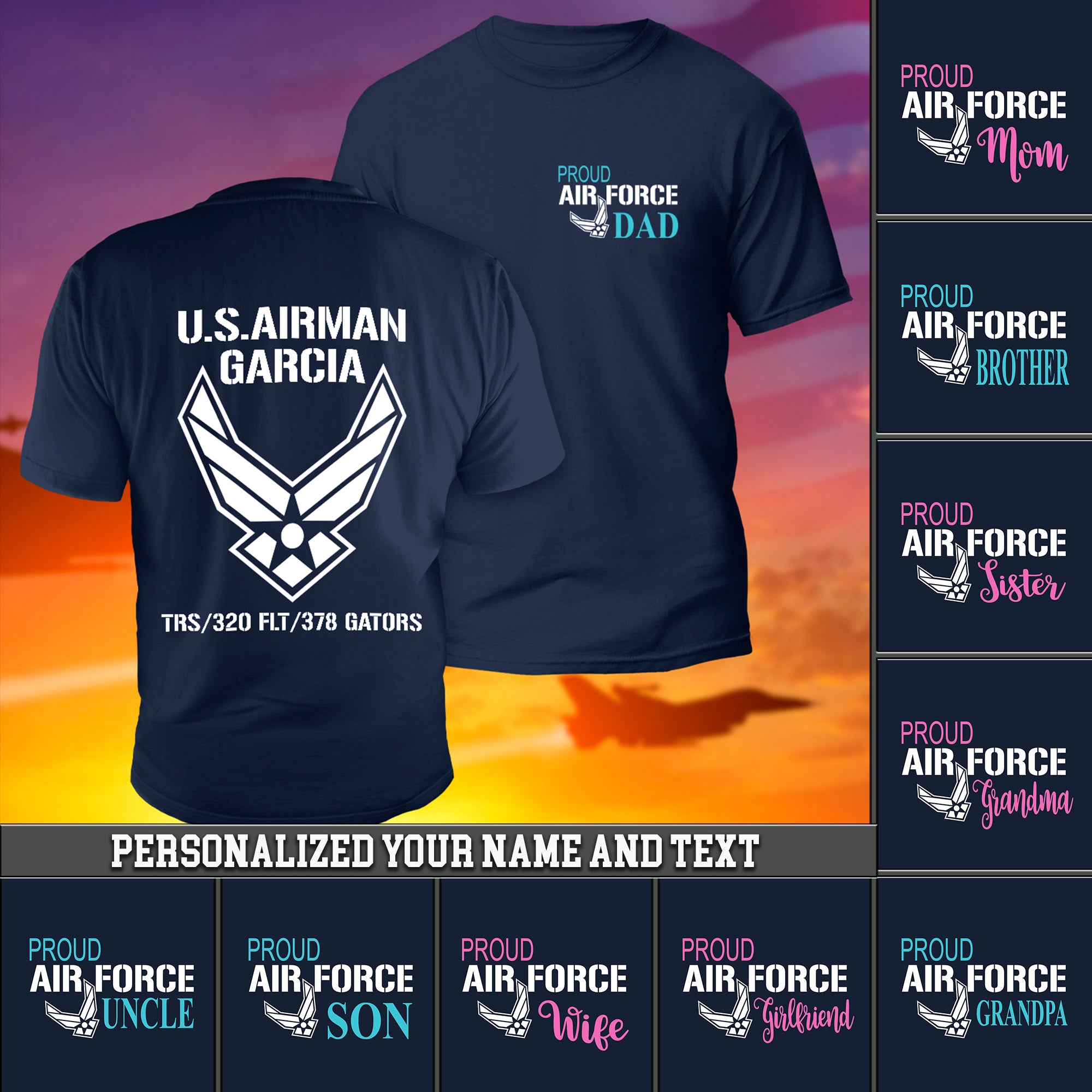 Proud Air Force T-Shirt For Family US Airman Shirt Personalized Mom Dad Military Gift