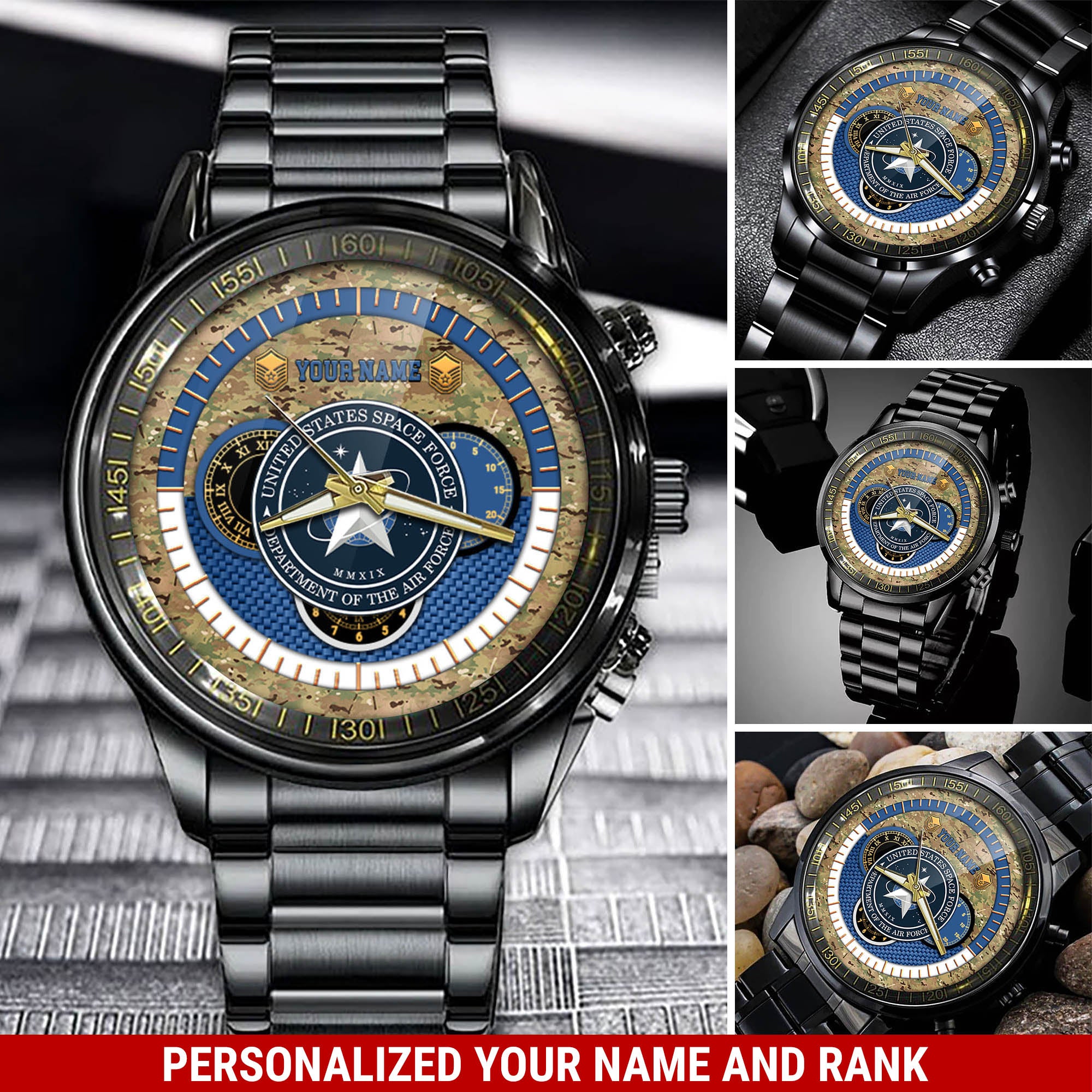 US Space Force Guardians Watch Department Of The Air Force Military Black Fashion Watch Personalized Space Force Gift