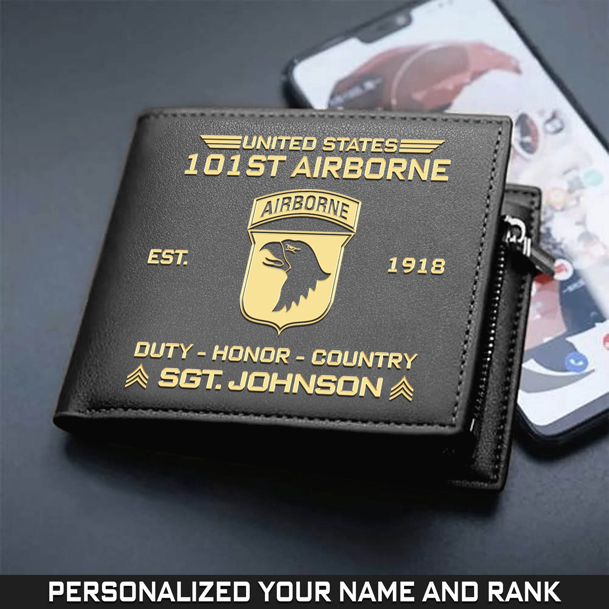 101st Airborne Division Men Wallet Airborne Eagle Leather Wallet Personalized Soldier Gift (test)