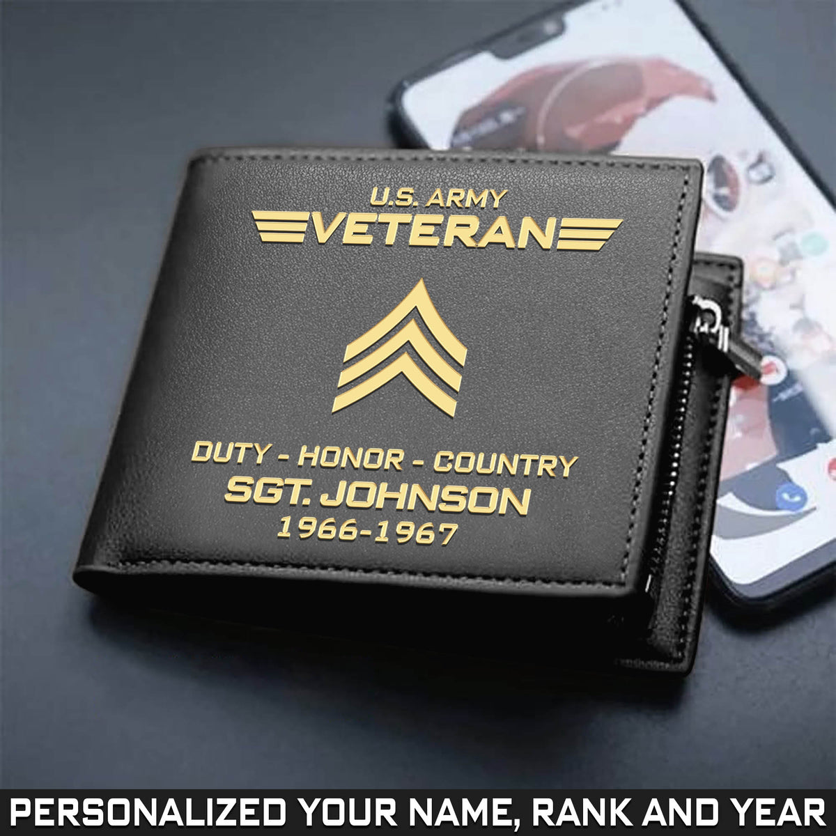 United States Army Veteran Wallet Duty Honor Country Army Bifold Wallet Personalized Soldier Gift