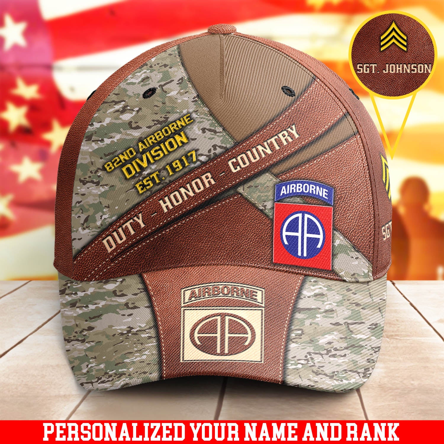 82nd Airborne Division Camo Brown Cap 82nd Airborne (AA) Military Hat Personalized Military Gift
