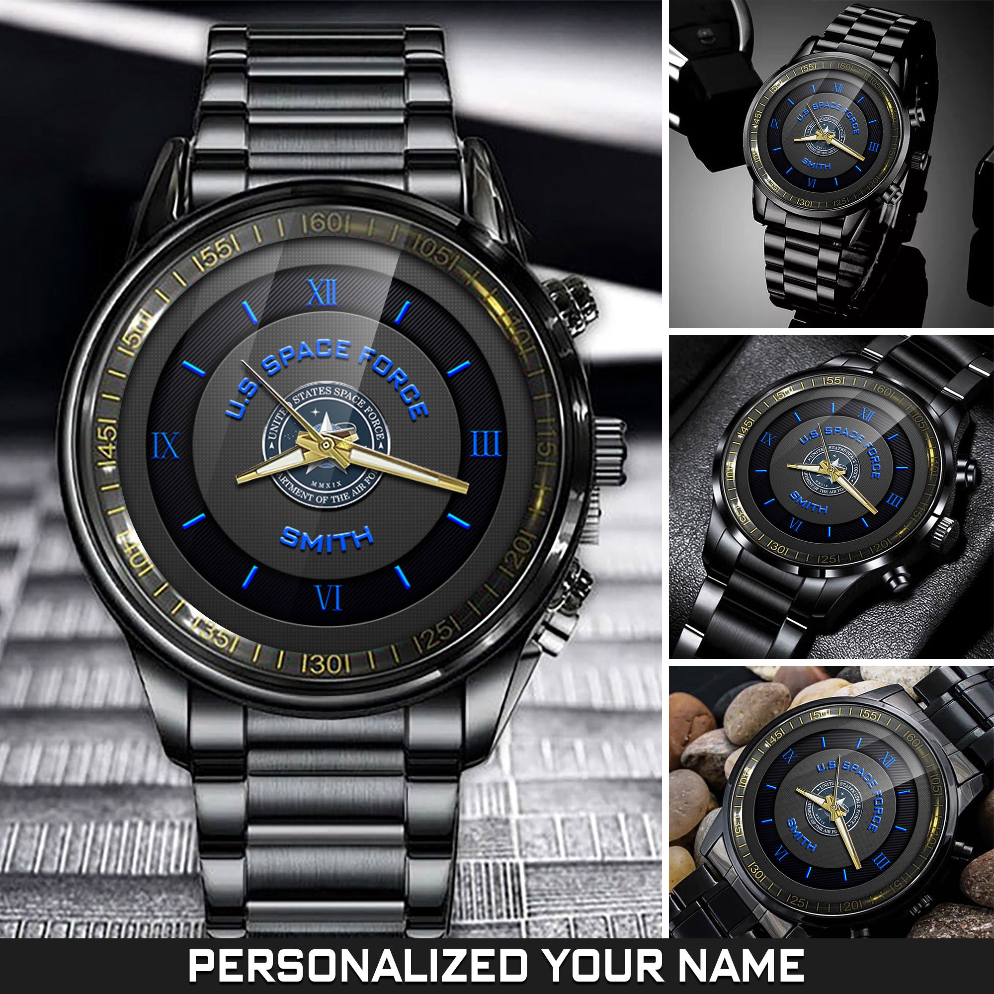 U.S. Space Force Black Fashion Watch Thanks For Your Service Space Force Watch Personalized Military Gift