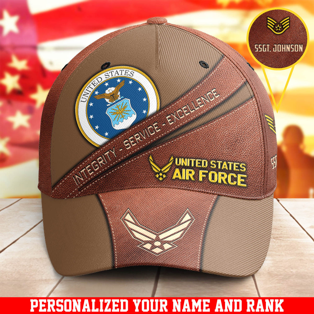 United States Air Force Cap New Version Integrity Service Excellence USAF Brown Cap Custom Military Gift