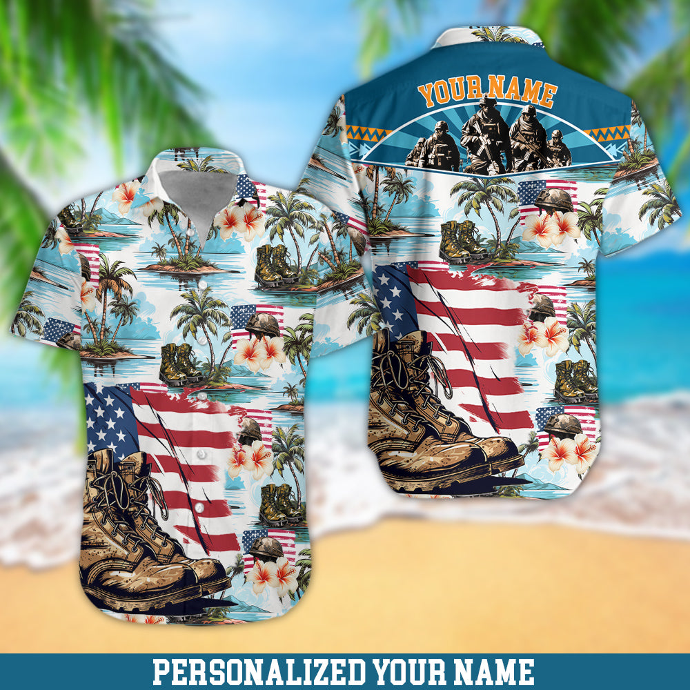 Solider Hawaiian Shirt Military Boots Tropical Button Down Men Shirt Personalized Military Gift