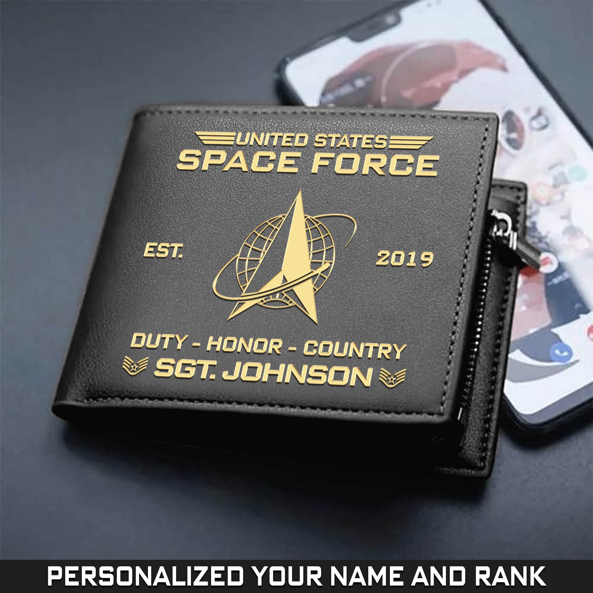 U.S. Space Force Leather Wallet Space Force Duty Honor Country Waller Personalized Military Gift