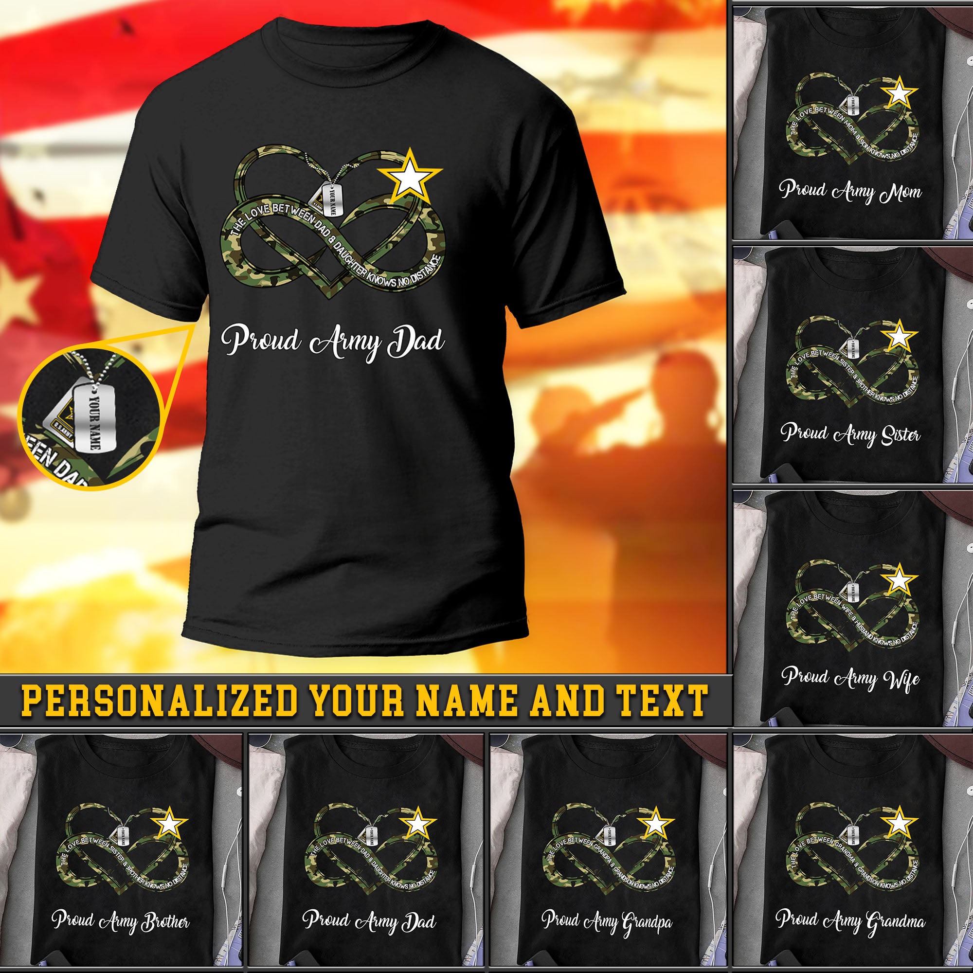 Proud U.S Army T-Shirt The Love Between Family Knows No Distance Army Shirt Personalized Family Army Gift