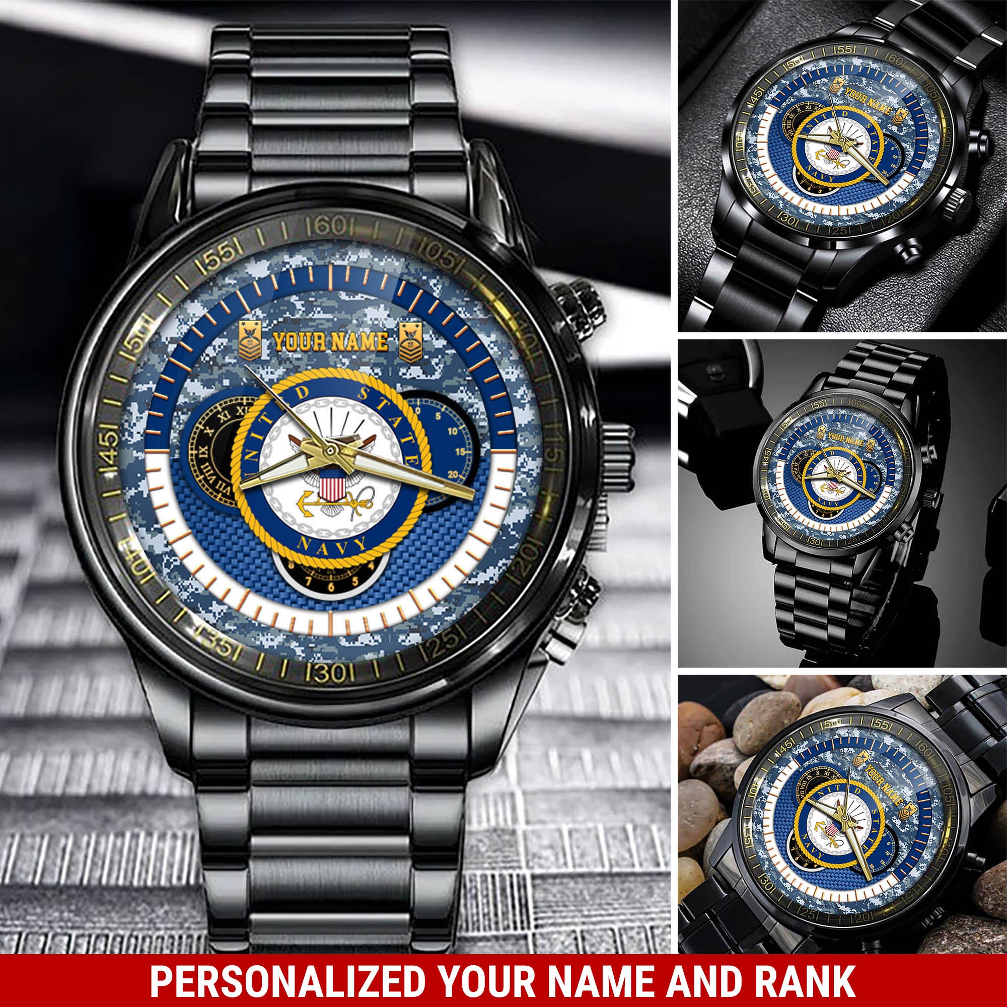 US Navy Badge Military Fashion Watch Property Of US Navy Black Watch Personalized Military Gift