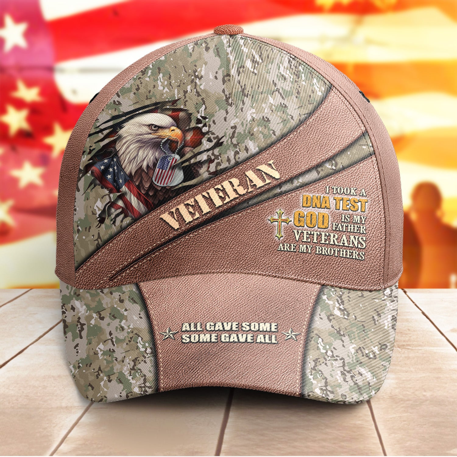 Army Veteran Jesus Christ Cap All Gave Some Some Gave All Brown Camo Hat US Army Veterans Gifts