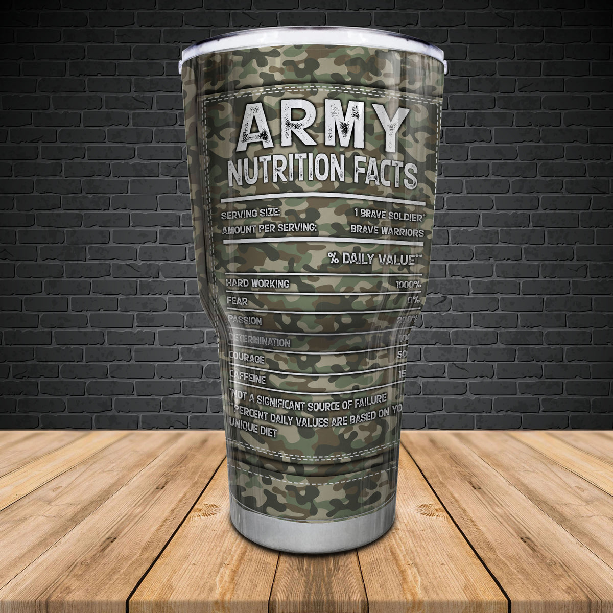 US Army Tumbler Uniform Camouflage Army Nutrition Facts Tumbler Personalized Military Gift