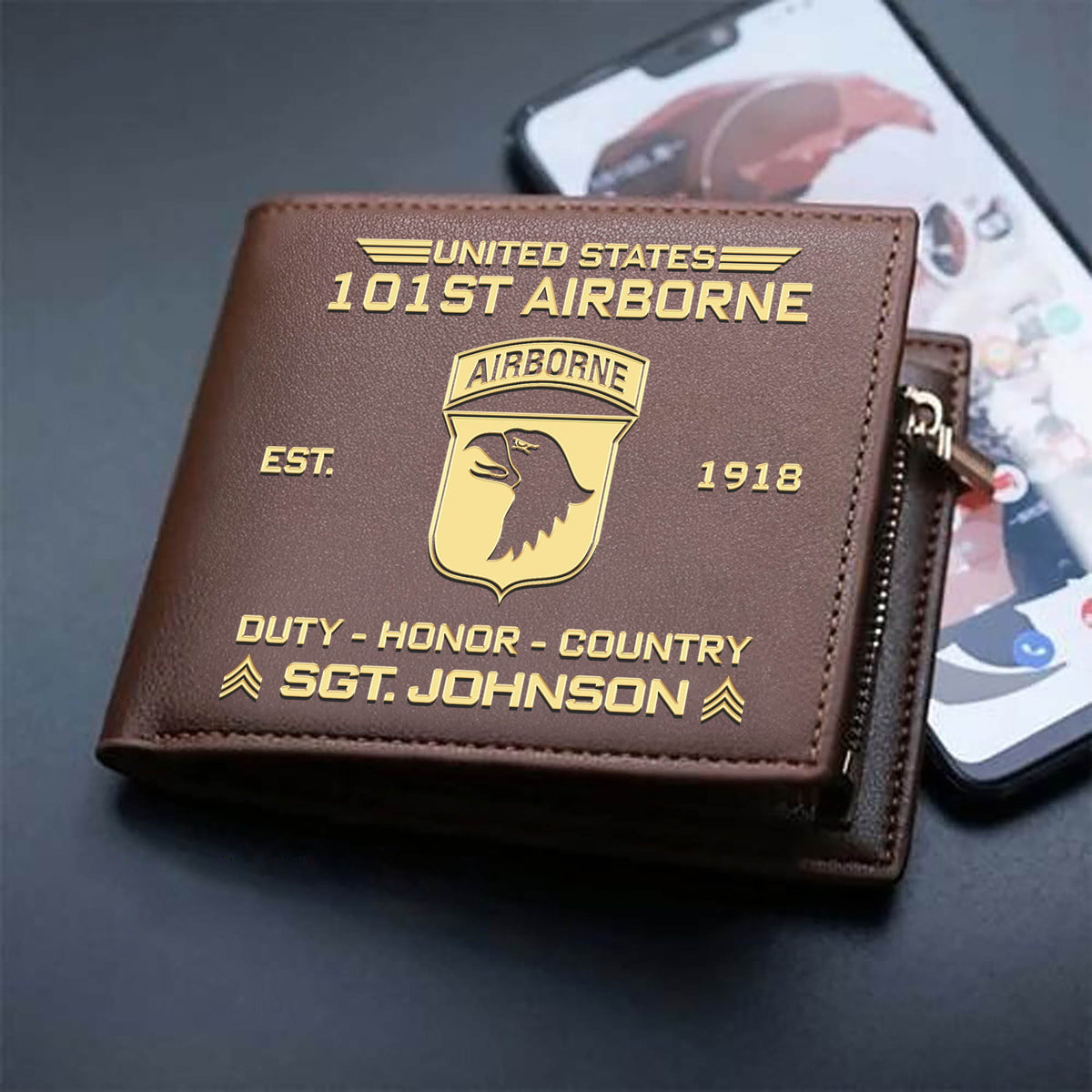 101st Airborne Division Men Wallet Airborne Eagle Leather Wallet Personalized Soldier Gift (test)