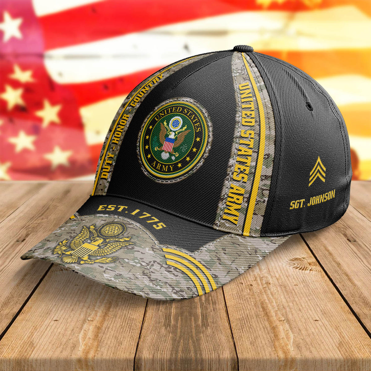 US Army Black Camo Cap US Army Duty Honor Country Military Cap Personalized Solider Gift