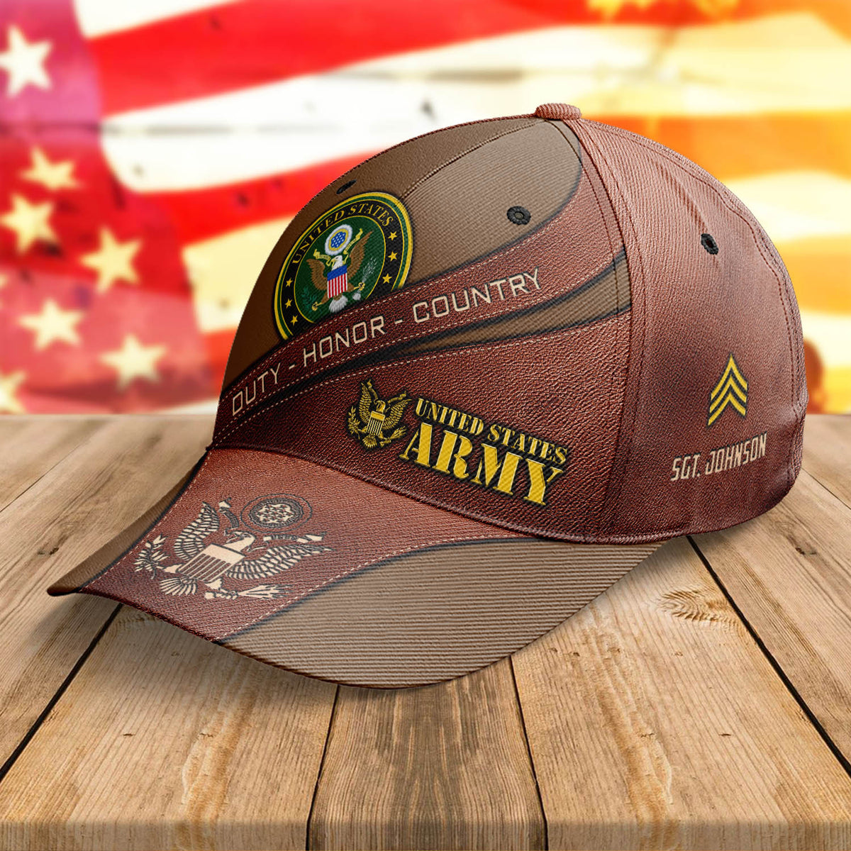 United States Army Brown Cap Honor Country US Army Emblem Cap Custom Name And Army Rank Gift