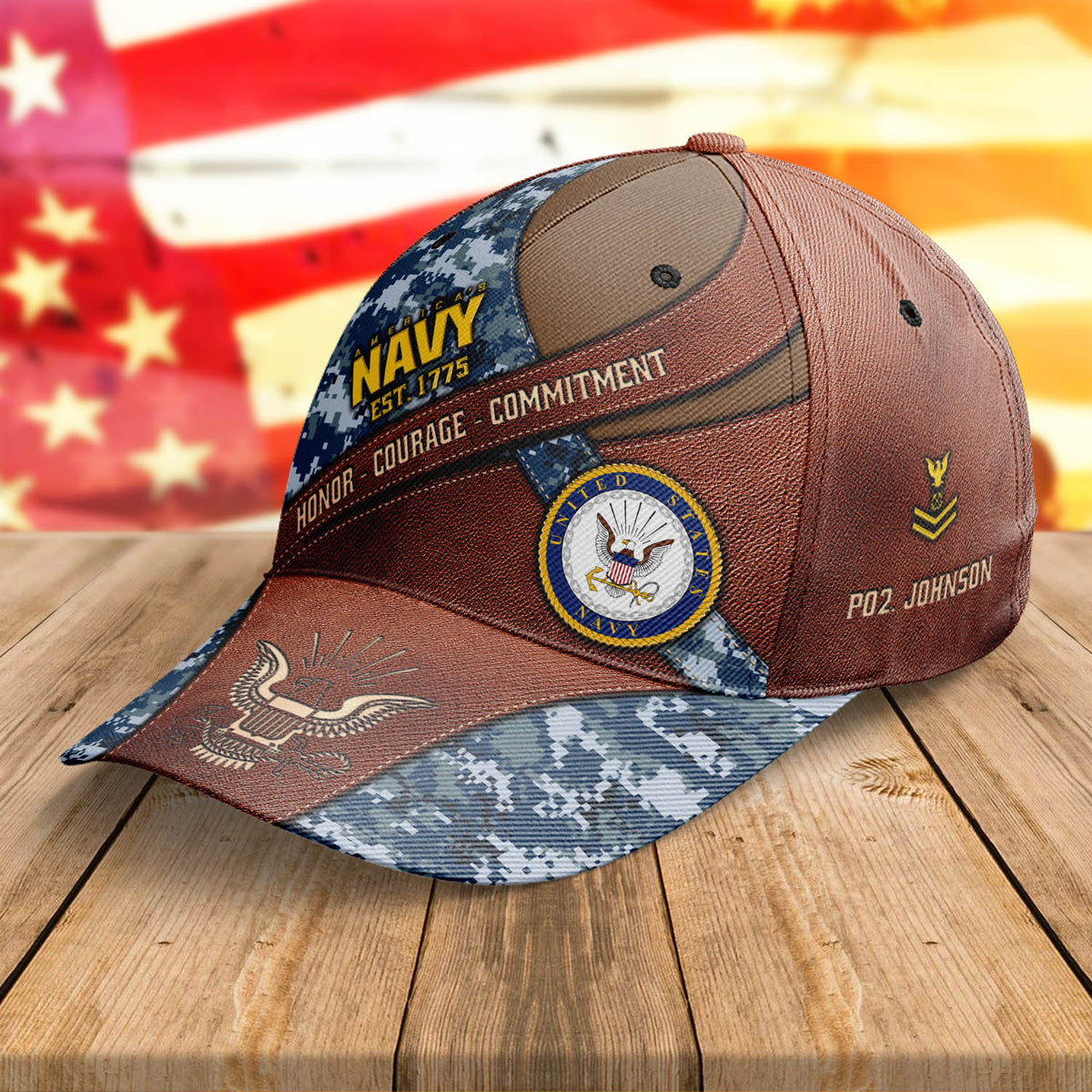 America's Navy Est. 1775 Cap Honor Courage Commitment Military Hat Personalized US Navy Gift