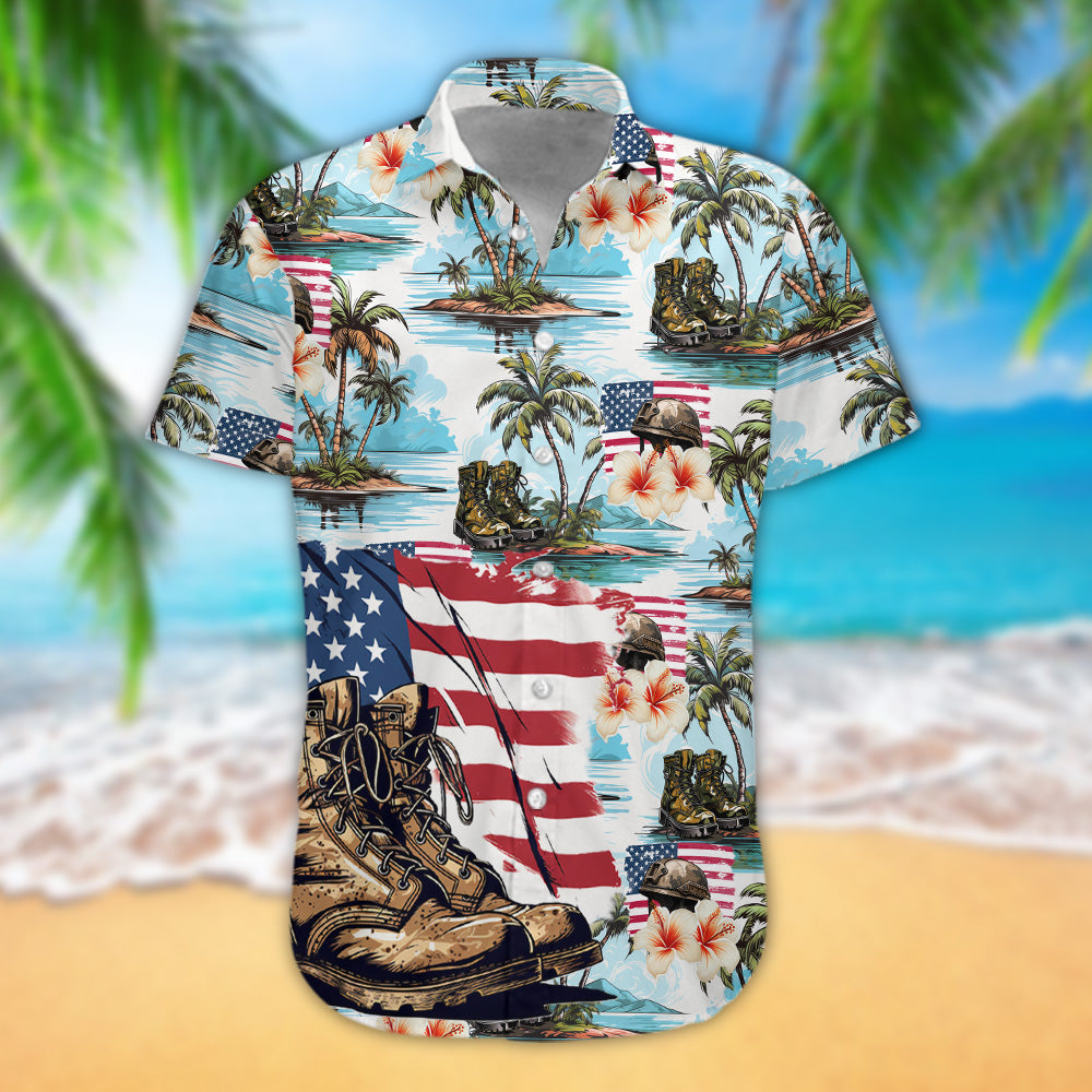 Solider Hawaiian Shirt Military Boots Tropical Button Down Men Shirt Personalized Military Gift