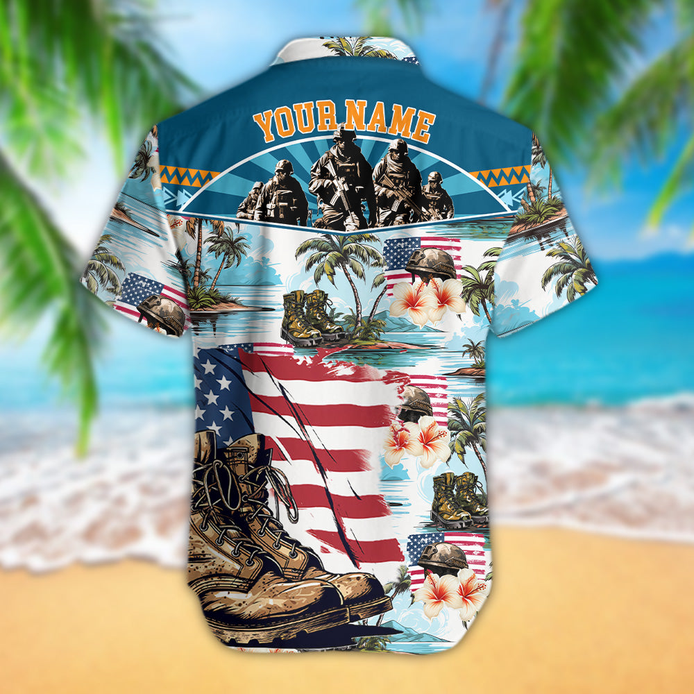 Solider Hawaiian Shirt Military Boots Tropical Button Down Men Shirt Personalized Military Gift