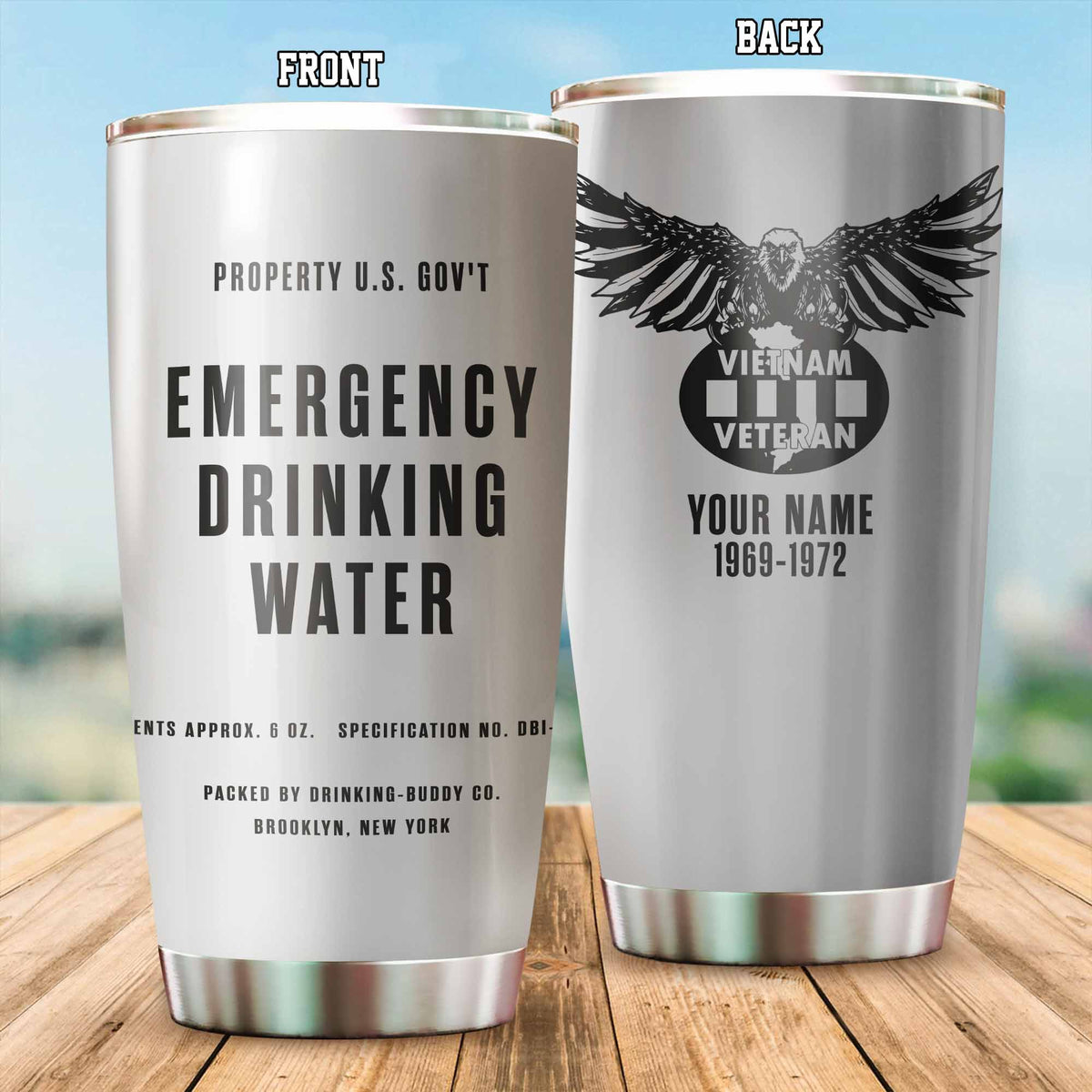 Silver Vietnam Veteran Tumbler Emergency Drink Water Tumbler Personalized Veterans Gift