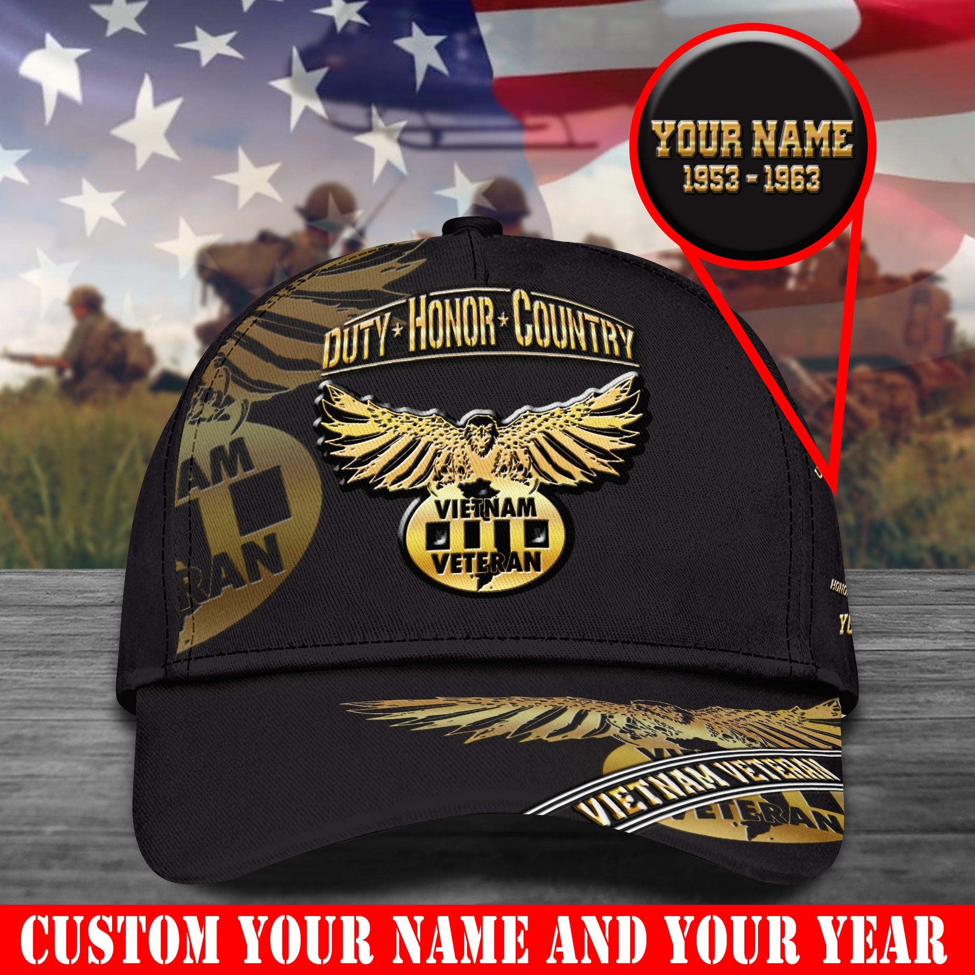 Vietnam Veteran Eagle Baseball Cap Duty Honor Country Black Cap Custom Vietnam Veteran Gift