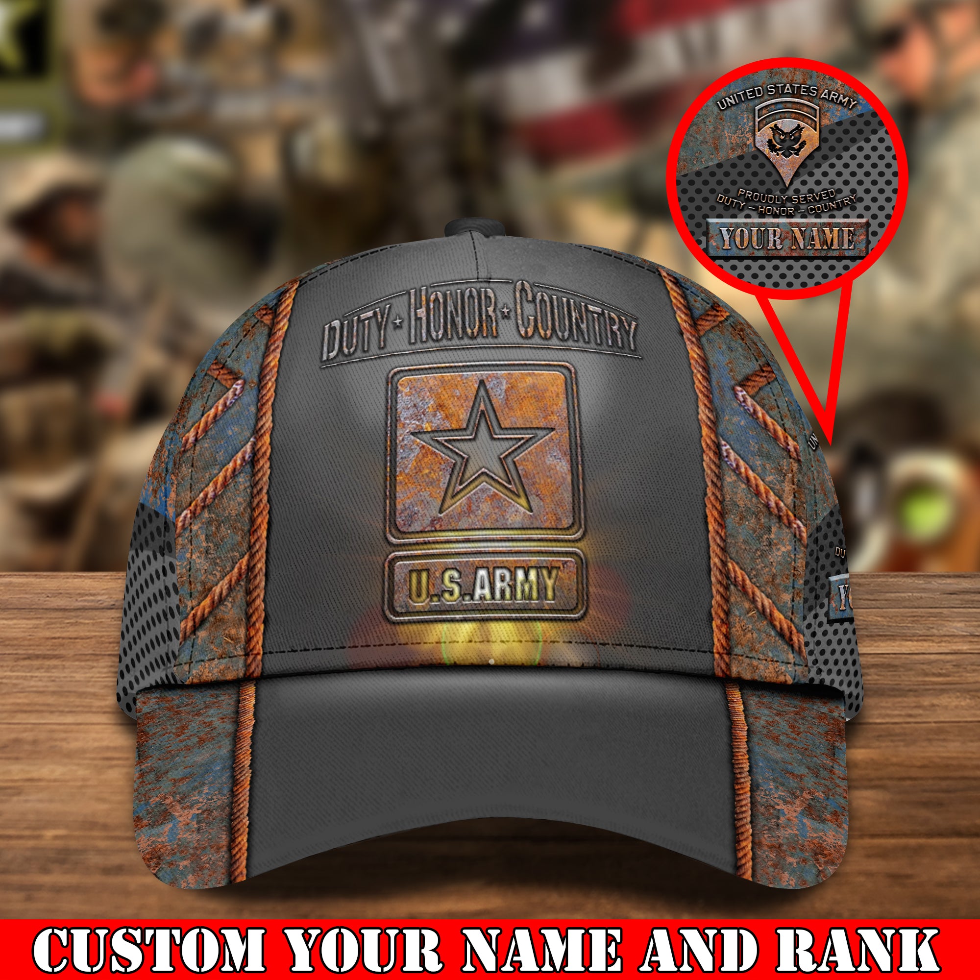 US Army Star Emblem Cap Proudly Served Duty Honor Country Men Hat Personalized Army Gift