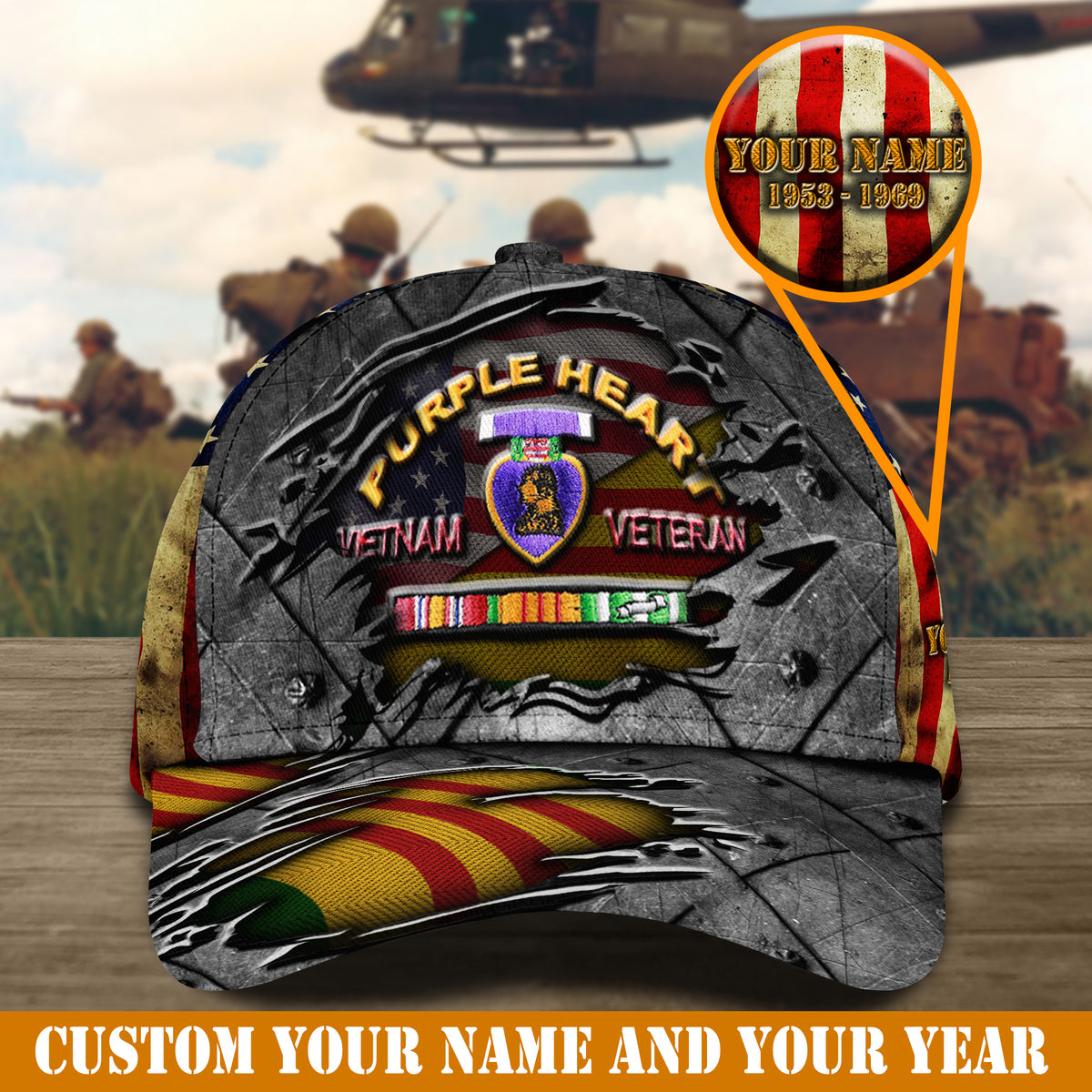 Vietnam Veteran Purple Heart Cap Vietnam Veteran USA Flag Baseball Hat Custom Vietnam Veteran Gift