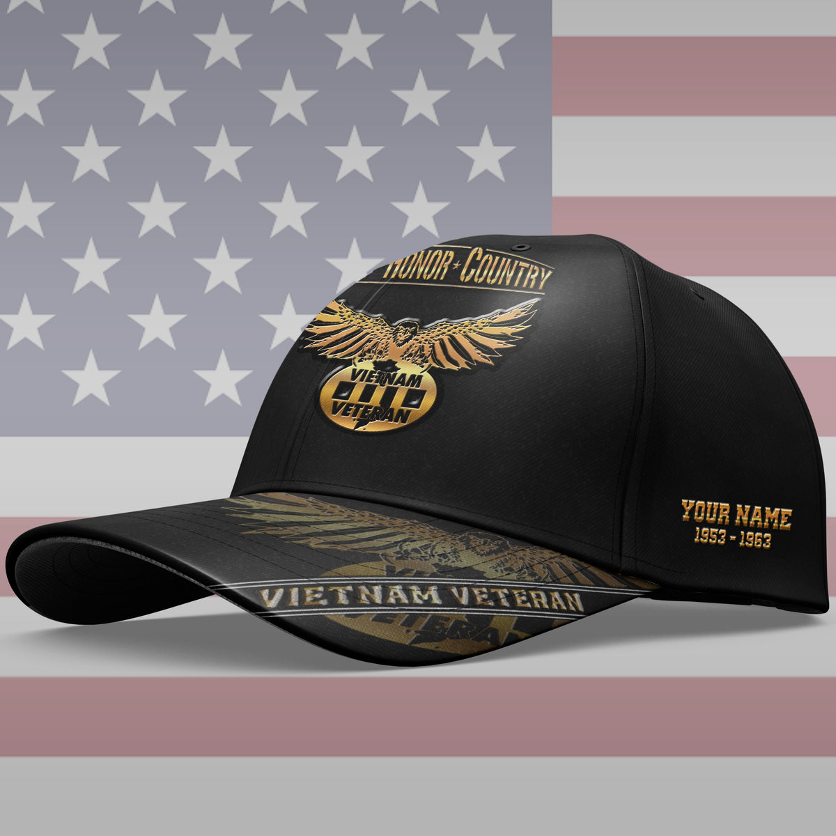 Vietnam Veteran Eagle Baseball Cap Duty Honor Country Black Cap Custom Vietnam Veteran Gift