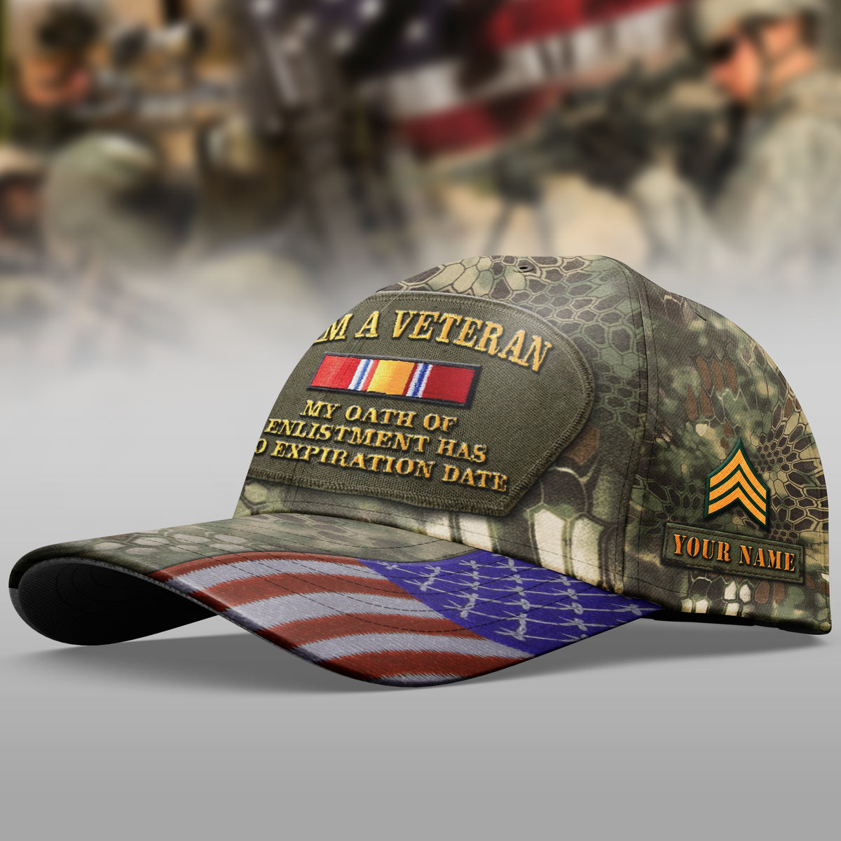 I Am A Veteran Cap My Oath of Enlistment Has No Expiration Date Baseball Cap Personalized Soldier Gift