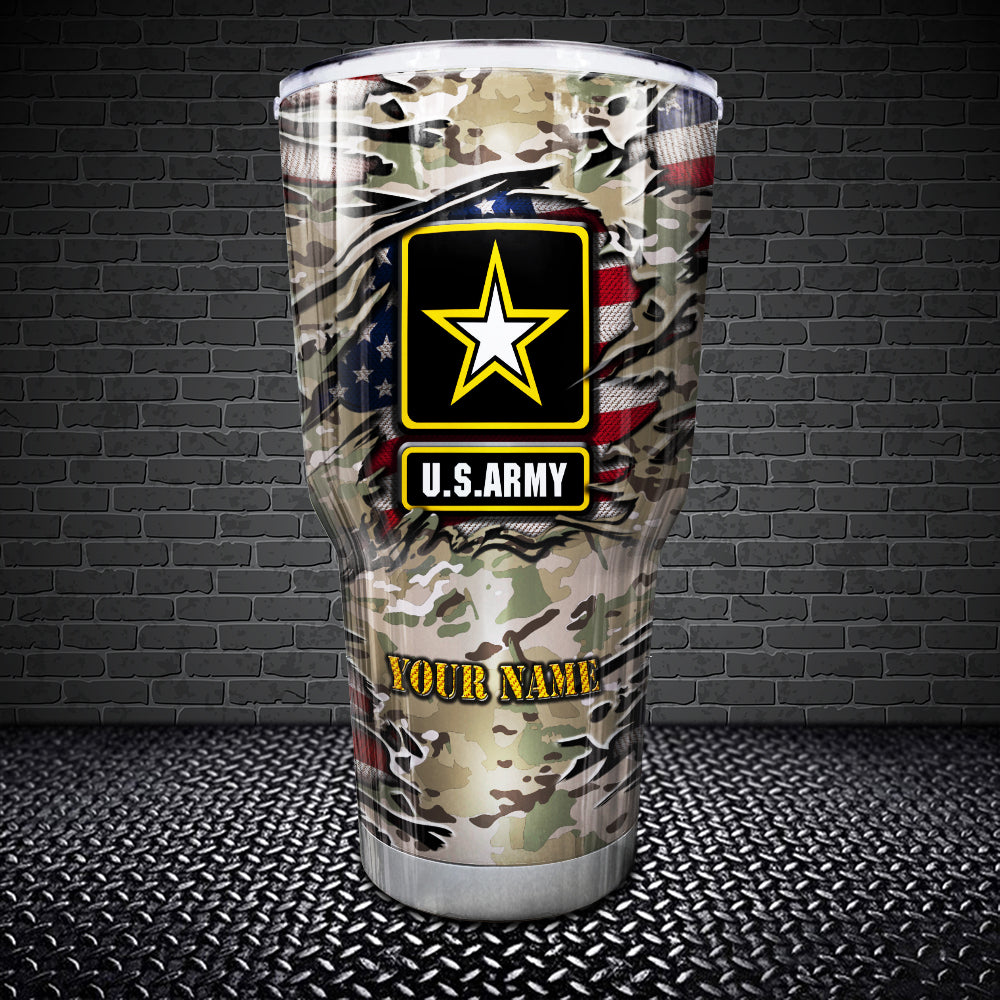 Army Tumbler With Camo Pattern Proudly Served Duty Honor Country Tumbler Personalized Military Gift