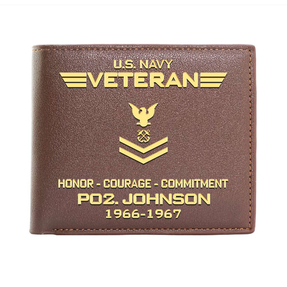 U.S. Navy Veteran Wallet Honor Courage Commitment Military Wallet Personalized Soldier Gift