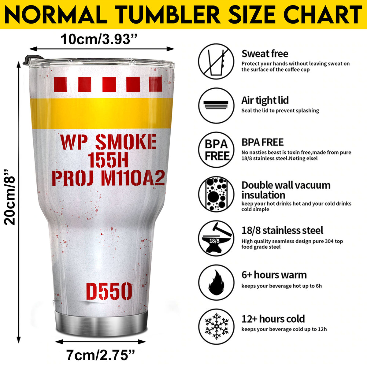 Army Proudly Served Tumbler WP Smoke 155H Proj M110A2 Tumbler Personalized Soldier Gift