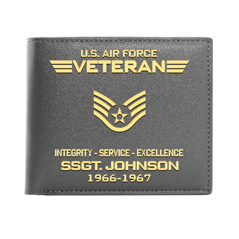 U.S. Air Force Veteran Wallet Integrity Service Excellence Men Wallet Personalized USAF Gift