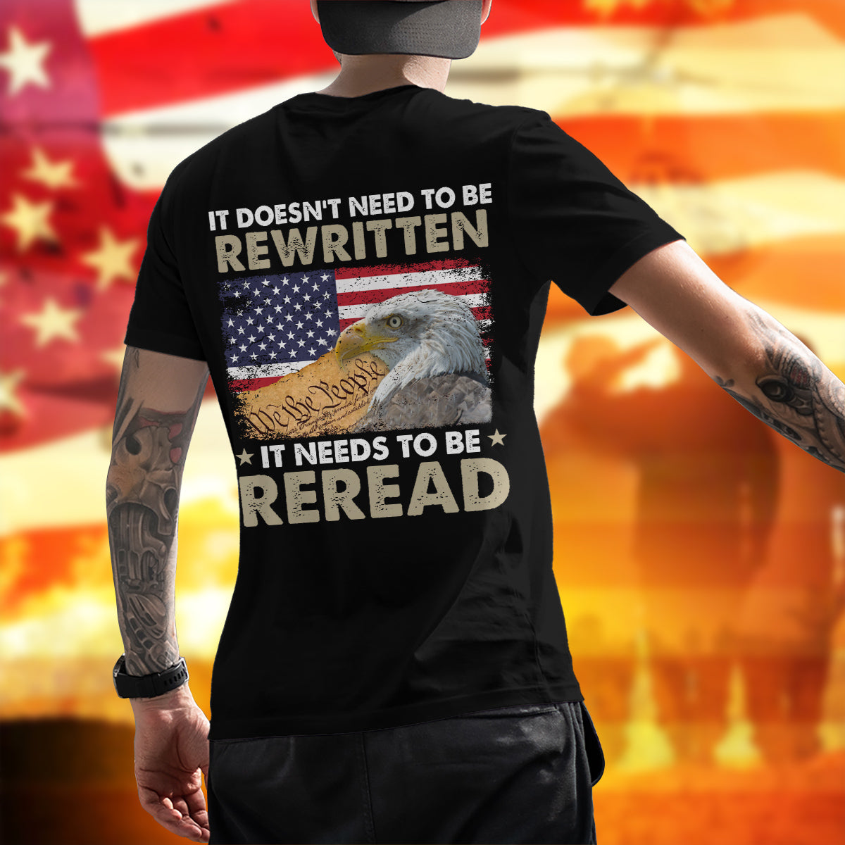 Eagle Liberty American Flag T-Shirts It Doesn't Need To Be Rewritten Shirt Patriotic Gift