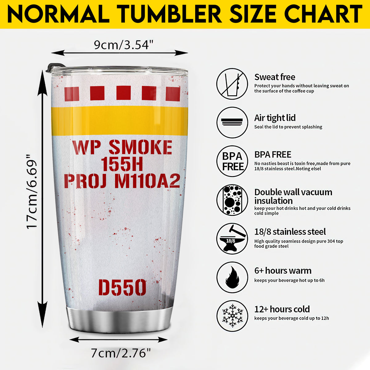 Army Proudly Served Tumbler WP Smoke 155H Proj M110A2 Tumbler Personalized Soldier Gift