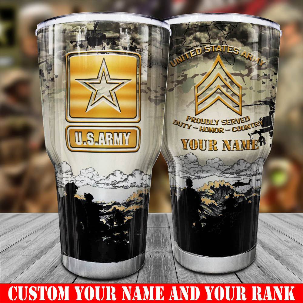 Proudly Served Army Tumbler Military Rank Tumbler Personalized Military Gift