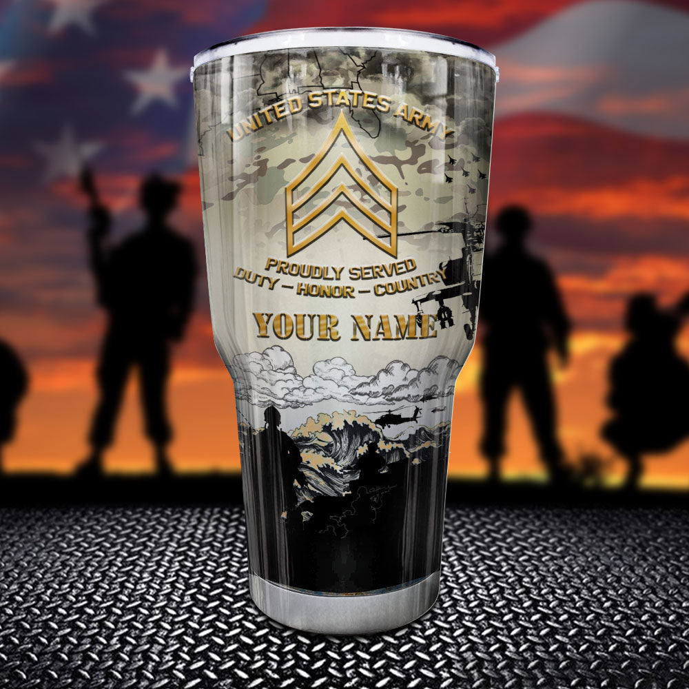 Proudly Served Army Tumbler Military Rank Tumbler Personalized Military Gift