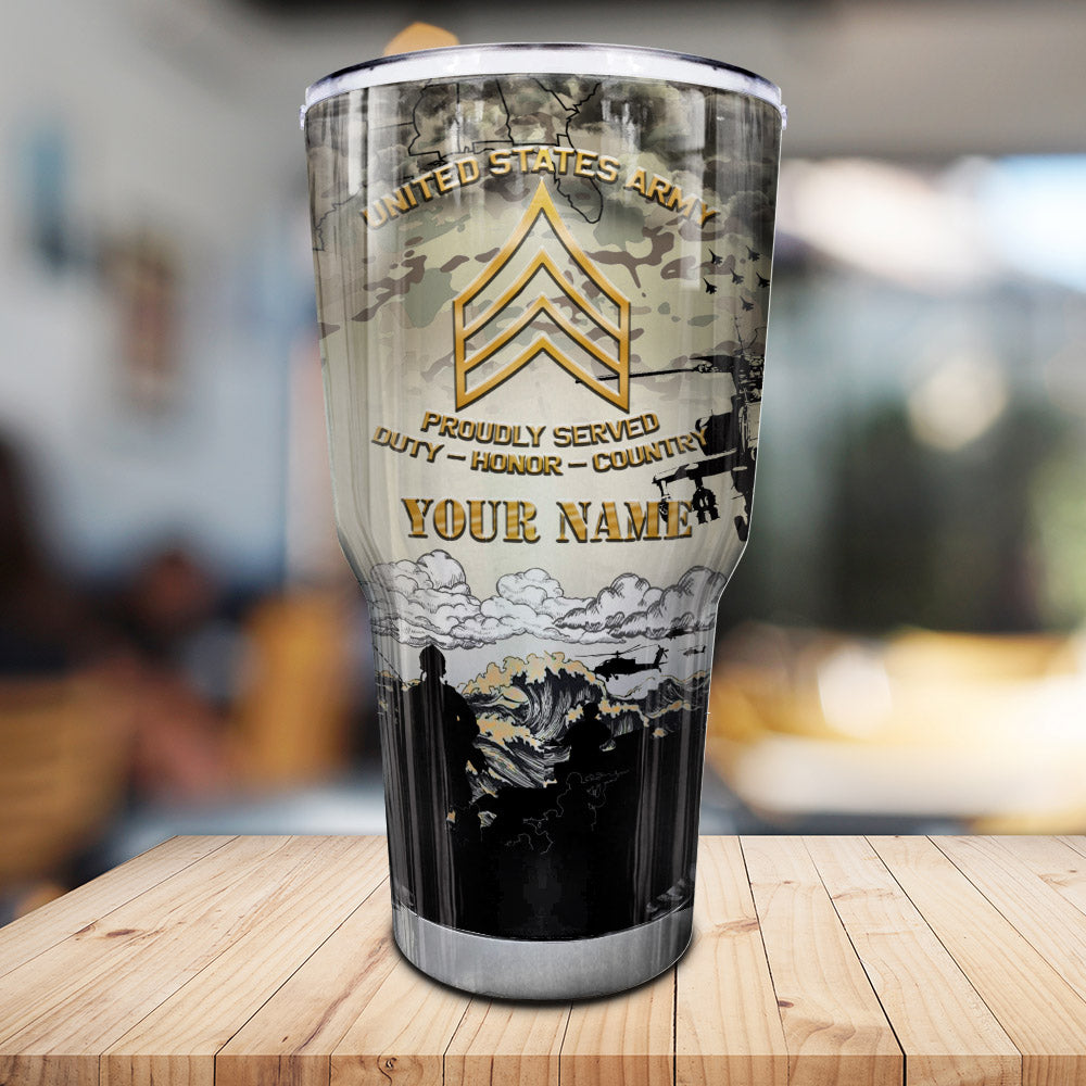 Proudly Served Army Tumbler Military Rank Tumbler Personalized Military Gift